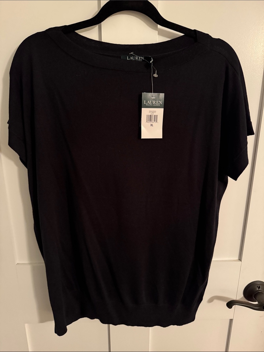 Lauren Ralph Lauren Black Short-Sleeve Knit Top with Boat Neck size xl NWT